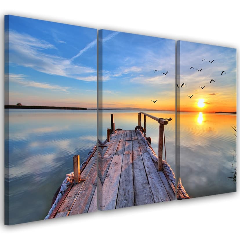 Stampa su tela 3 pezzi, Sunset Jetty Lake