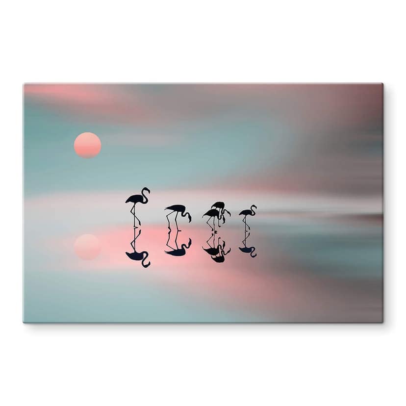Glasbild Natalia - Flamingo Familie