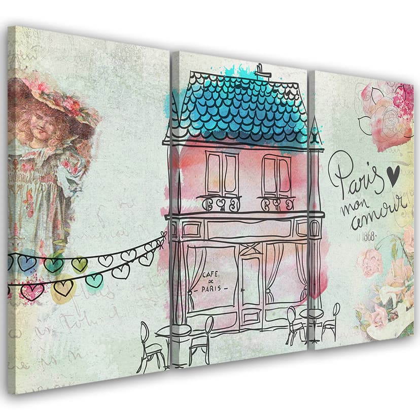 Stampa su tela 3 pezzi Casa colorata Città Bambini