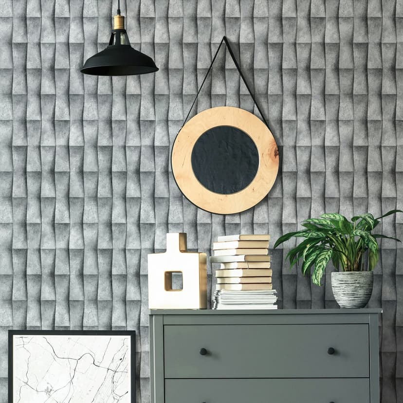 Carta da parati in tessuto non tessuto in gesso grigio illusione 3D look strisce look moderno industriale