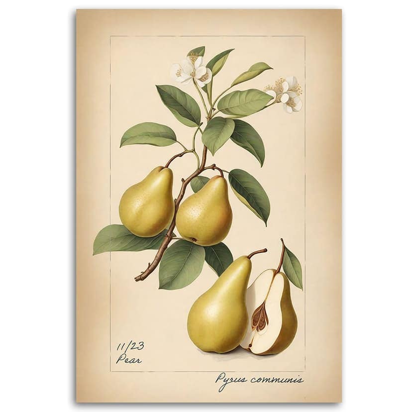 Stampa su tela, frutta raccolta pera