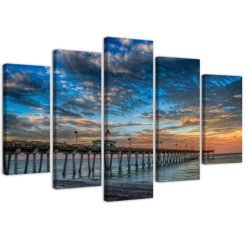 Stampa su tela 5 pezzi, molo al tramonto