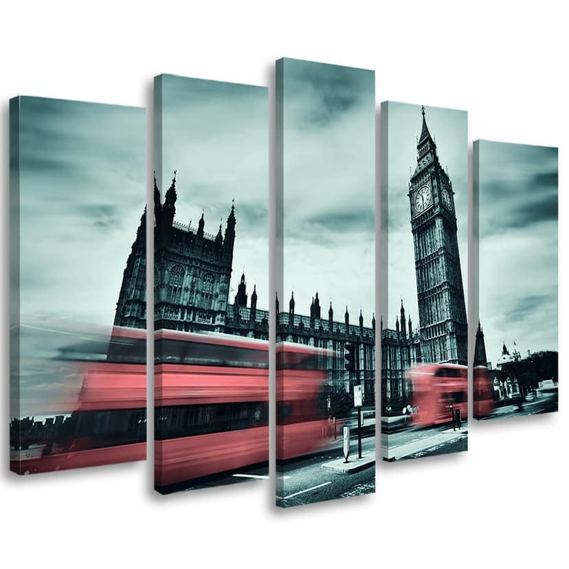 Stampa su tela 5 pezzi, London Bus Big Ben