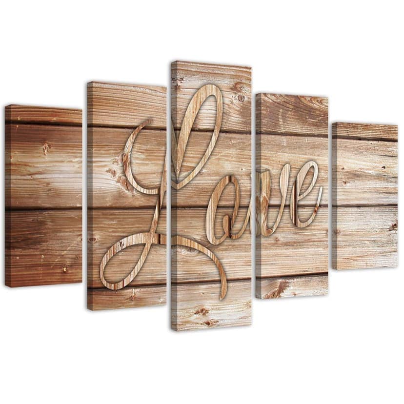 Stampa su tela 5 pezzi Love Wood Vintage marrone