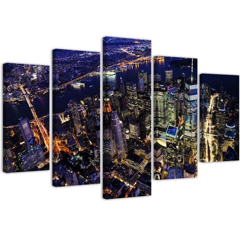 Stampa su tela 5 pezzi, New York at Night City