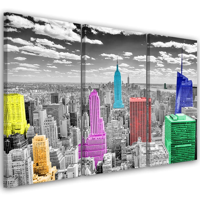 Stampa su tela 3 pezzi, panorama colorato di New York City