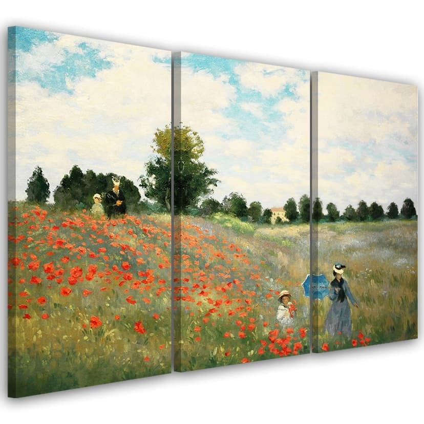 Stampa su tela 3 pezzi, Campo di papaveri Claude Monet