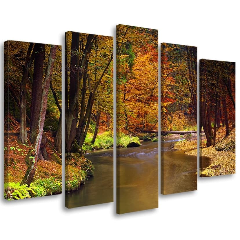 Stampa su tela 5 pezzi Fiume foresta d'autunno