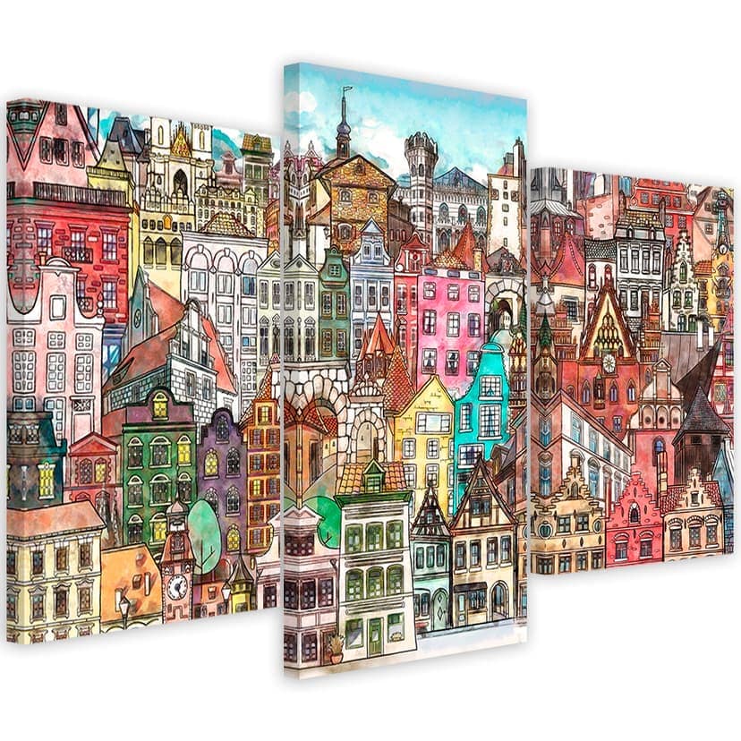 Stampa su tela 3 pezzi, Città felice