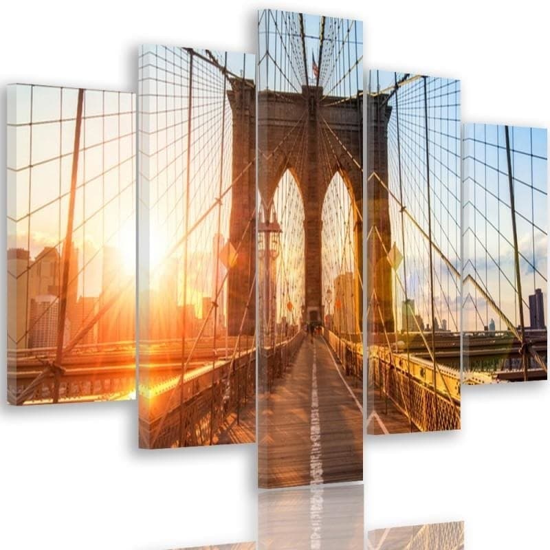 Stampa su tela 5 pezzi, Ponte di Brooklyn a New York