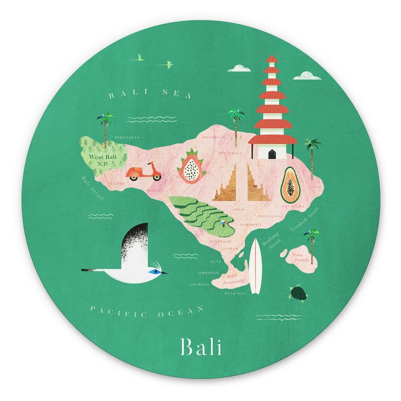 Decorazione murale in Dibond Mappa di Bali - Rivers