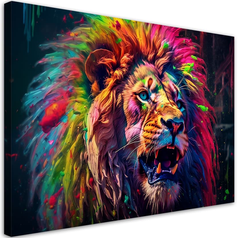 Quadro su tela Leone al neon colorato