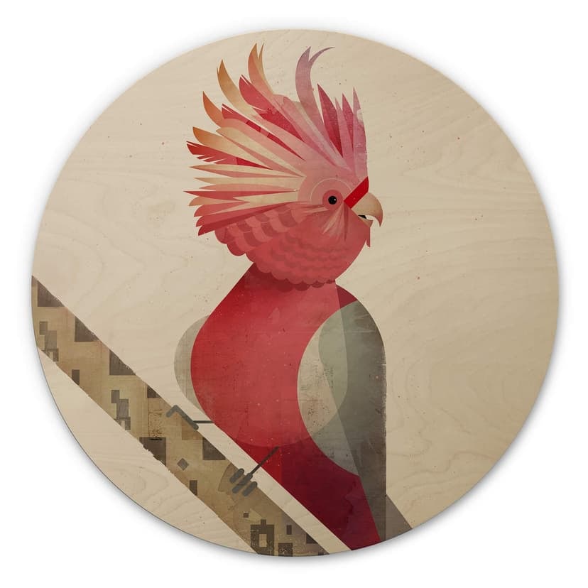 Stampa su legno Braun - Cacatua rosa - tondo