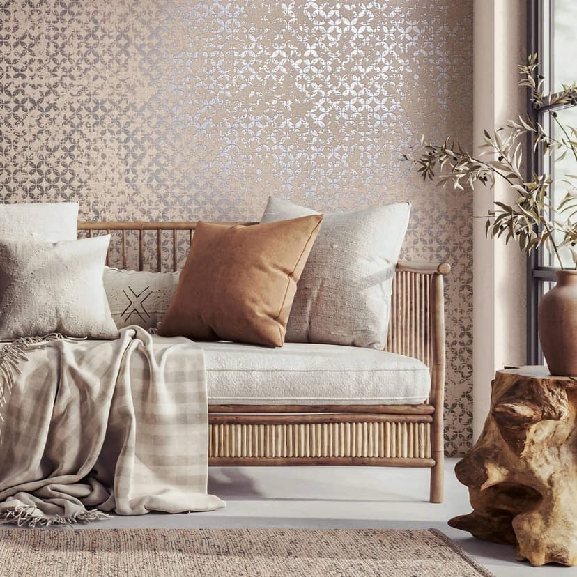 Carta da parati in tessuto non tessuto con stelle stile ornamentale beige grafico