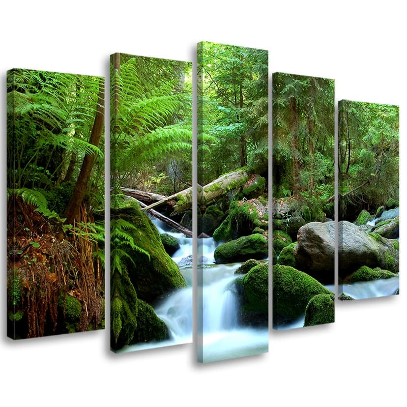 Stampa su tela 5 pezzi Foresta Rocks Waterfall