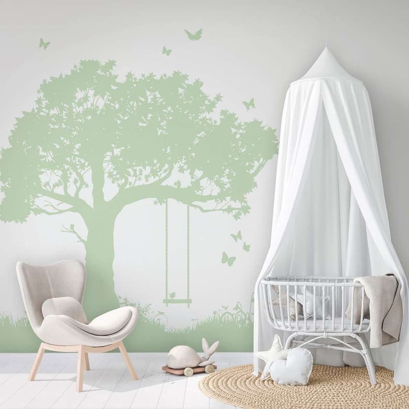 Carta da parati per bambini, carta da parati in tessuto non tessuto con illustrazione Kids Walls bianca, verde