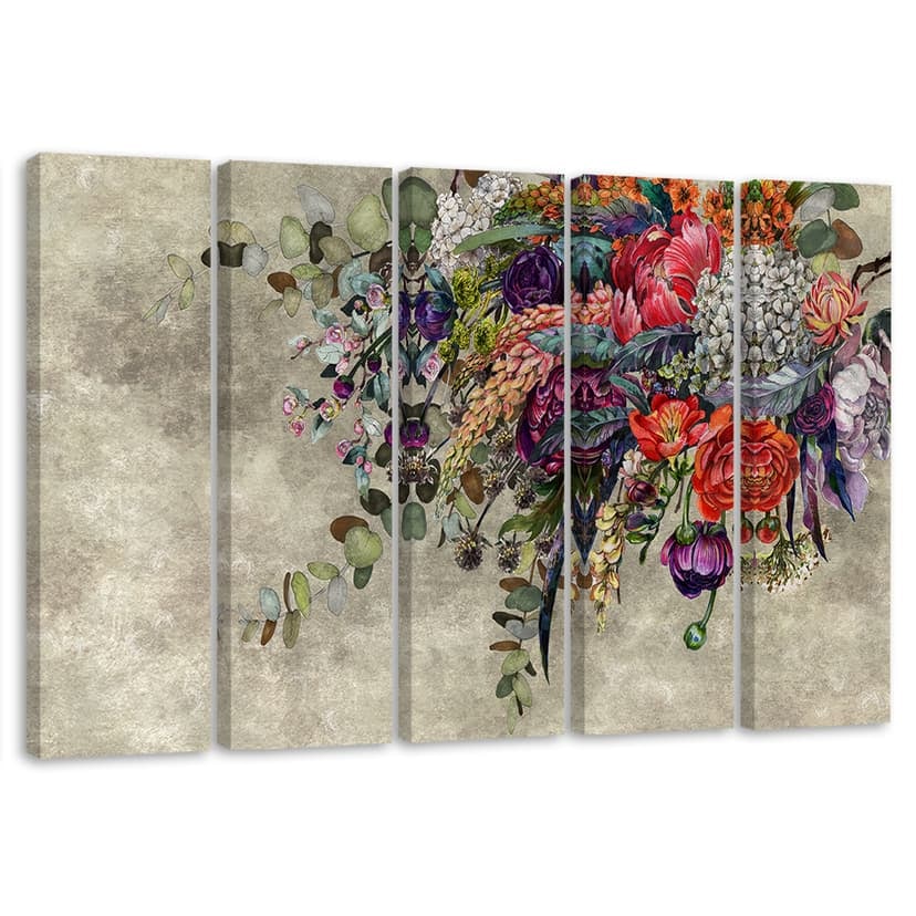Stampa su tela 5 pezzi, mazzo di fiori