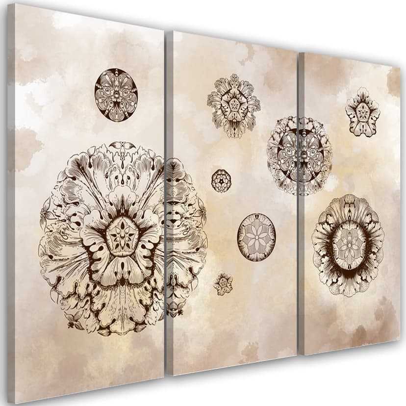 Stampa su tela in 3 pezzi, forme geometriche floreali