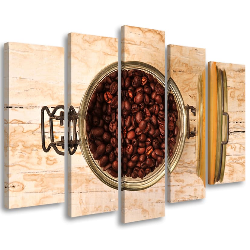 Stampa su tela in 5 parti, legno di chicco di caffè