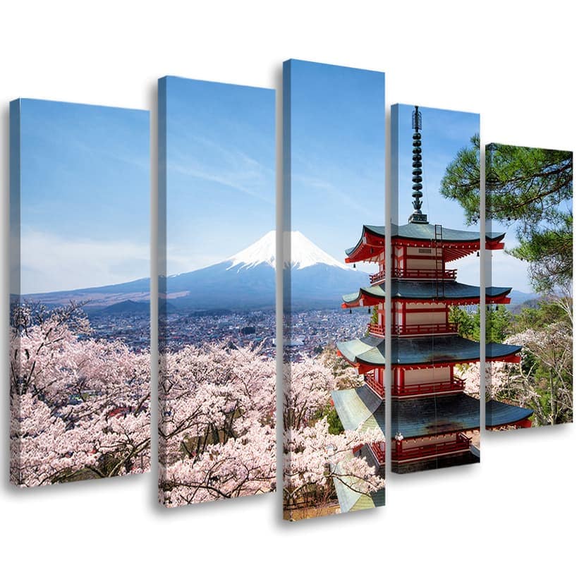 Stampa su tela 5 pezzi, Giappone Monte Fuji
