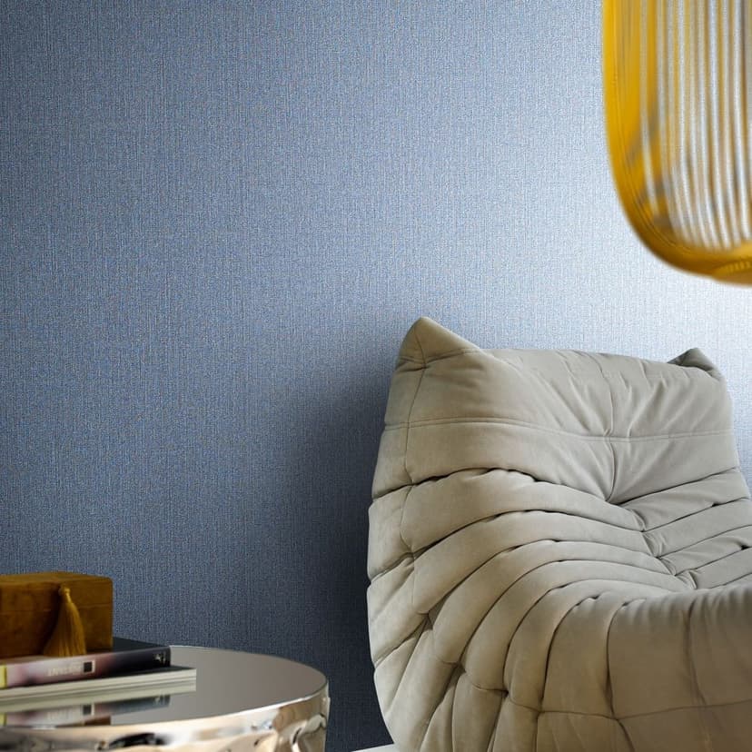 Carta da parati in tessuto non tessuto con linee sottili e texture leggera blu, grigio tinta unita