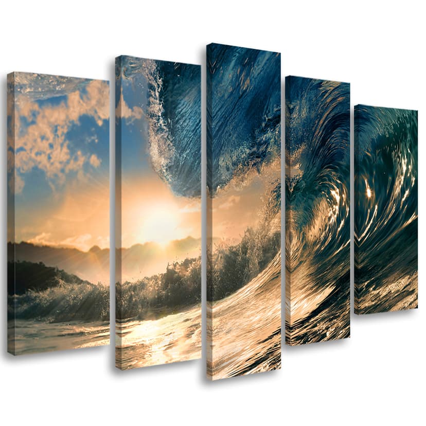 Stampa su tela 5 pezzi, onde mare sole