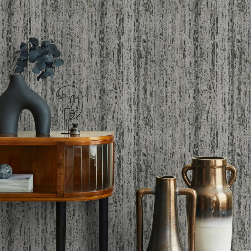 Carta da parati in tessuto non tessuto con effetto pietra di travertino in look naturale grigio, texture marrone