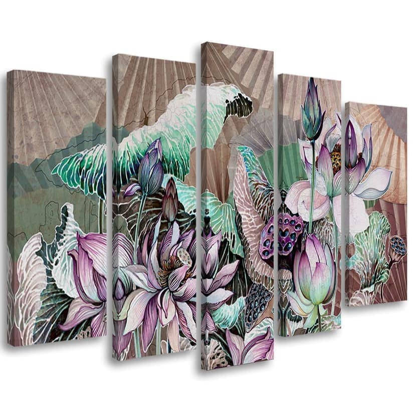 Stampa su tela 5 pezzi, Holy Lotus e Fanter
