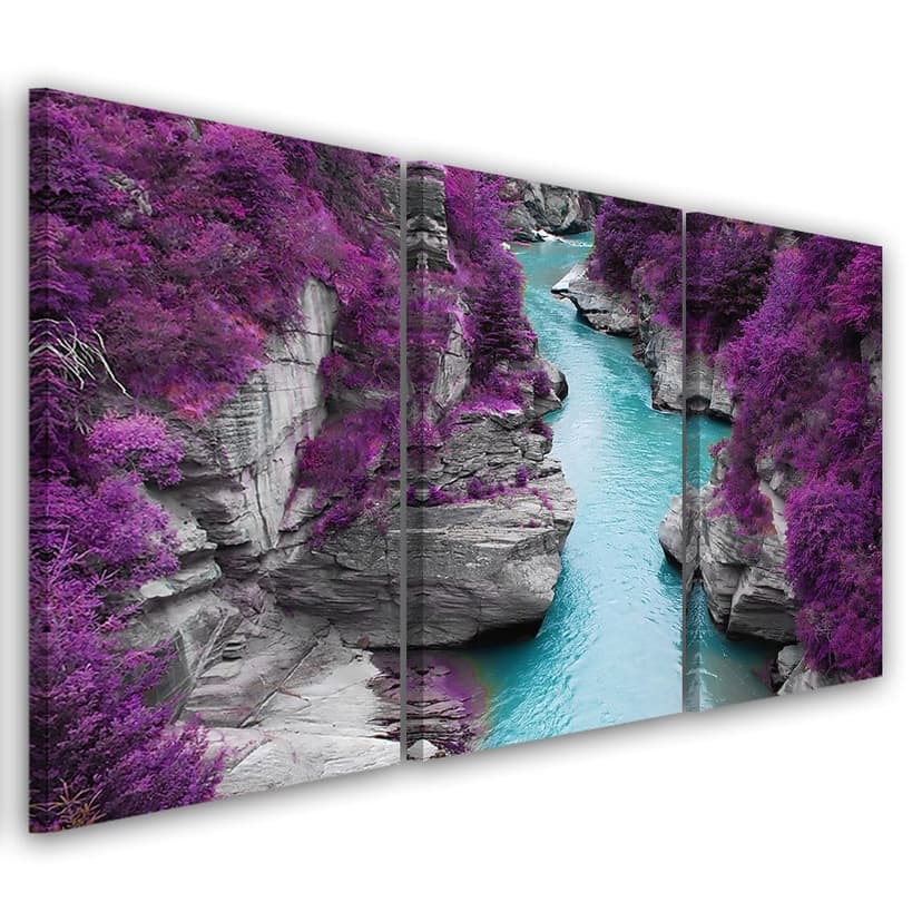 Stampa su tela 3 pezzi, flusso di paesaggio viola