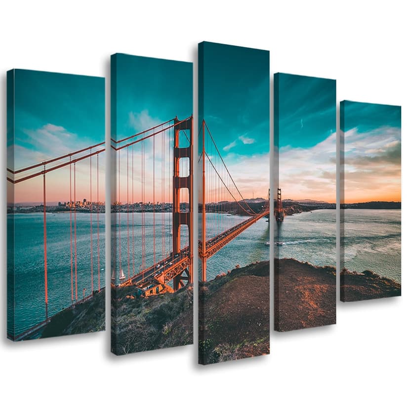 Stampa su tela 5 pezzi Golden Gate Bridge Turchese
