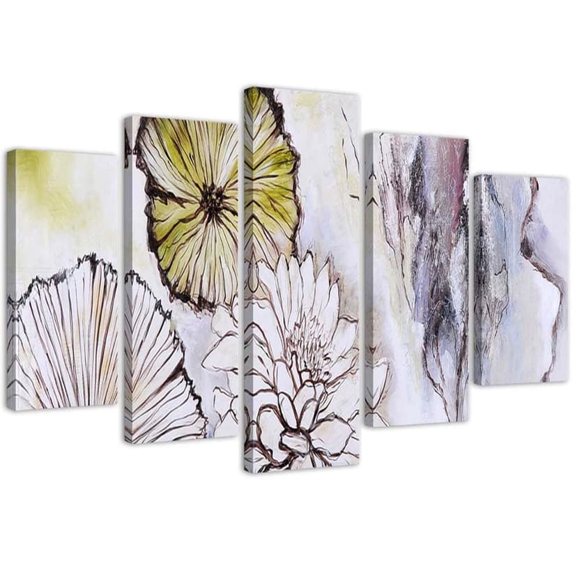 Stampa su tela 5 pezzi, fiori ad acquerello beige