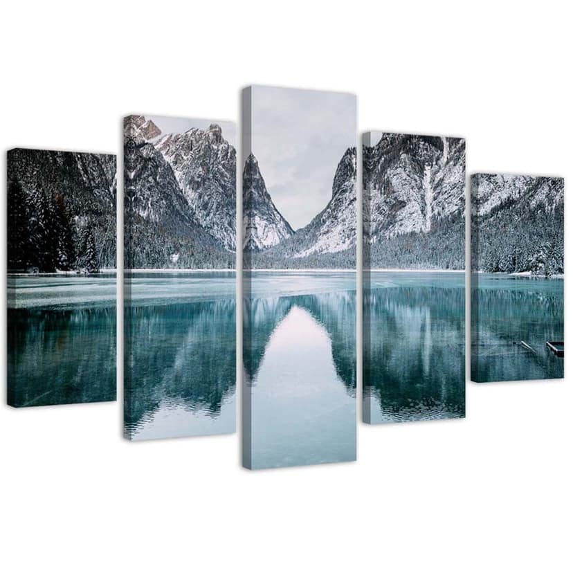 Stampa su tela 5 pezzi, paesaggio montano lago