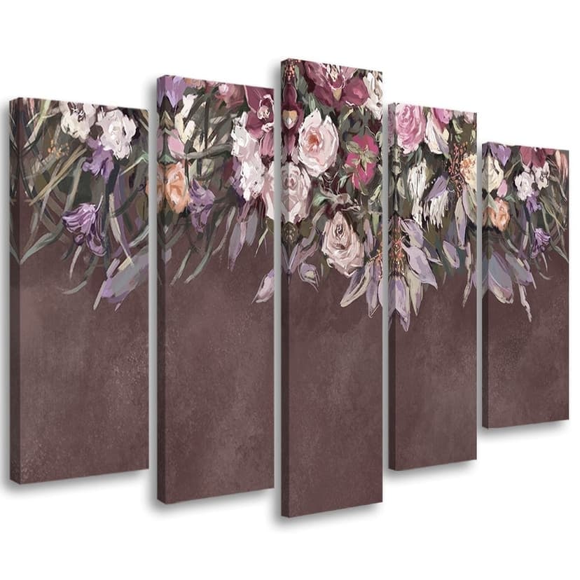 Stampa su tela 5 pezzi, fiori ricoperti di vegetazione