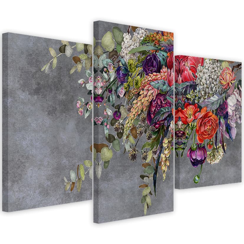 Stampa su tela in 3 parti, bouquet di fiori