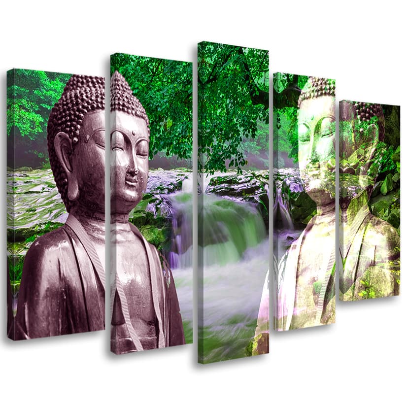 Stampa su tela 5 pezzi Buddha Waterfall Forest Green
