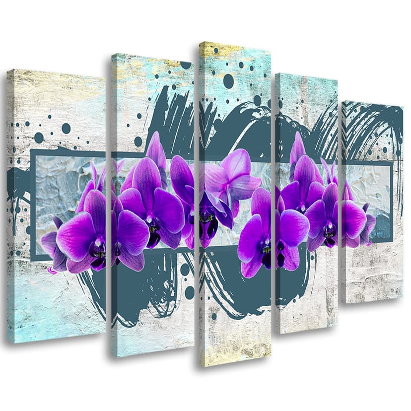 Stampa su tela 5 pezzi Fiori di orchidea viola