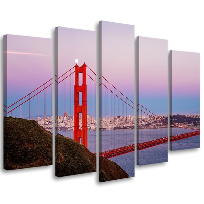 Stampa su tela 5 pezzi, Golden Gate Bridge Panorama