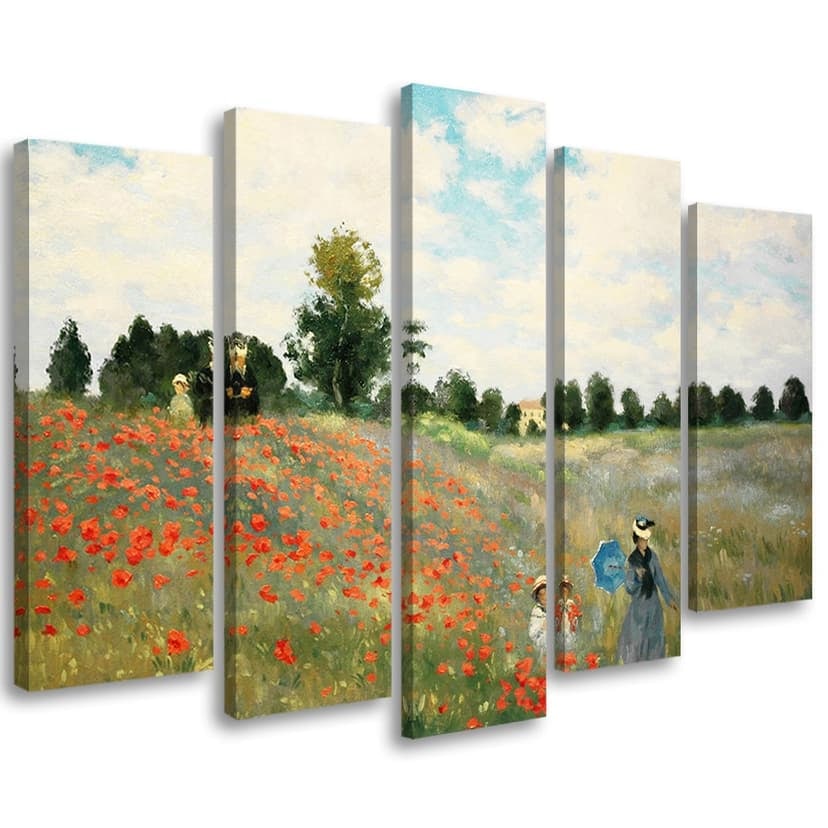Stampa su tela 5 pezzi, Campo di papaveri Claude Monet