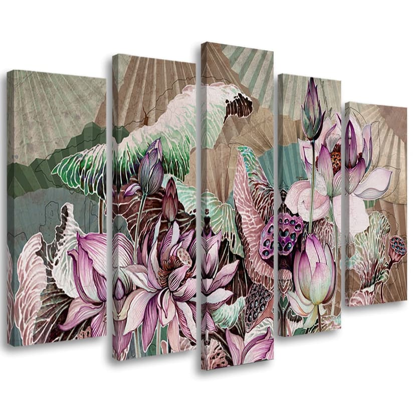 Stampa su tela 5 pezzi, Holy Lotus e Fanter