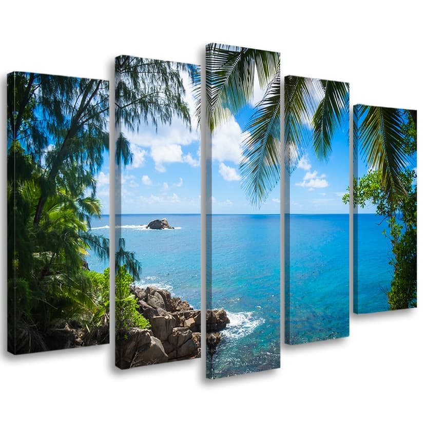 Stampa su tela 5 pezzi Isola tropicale con palme