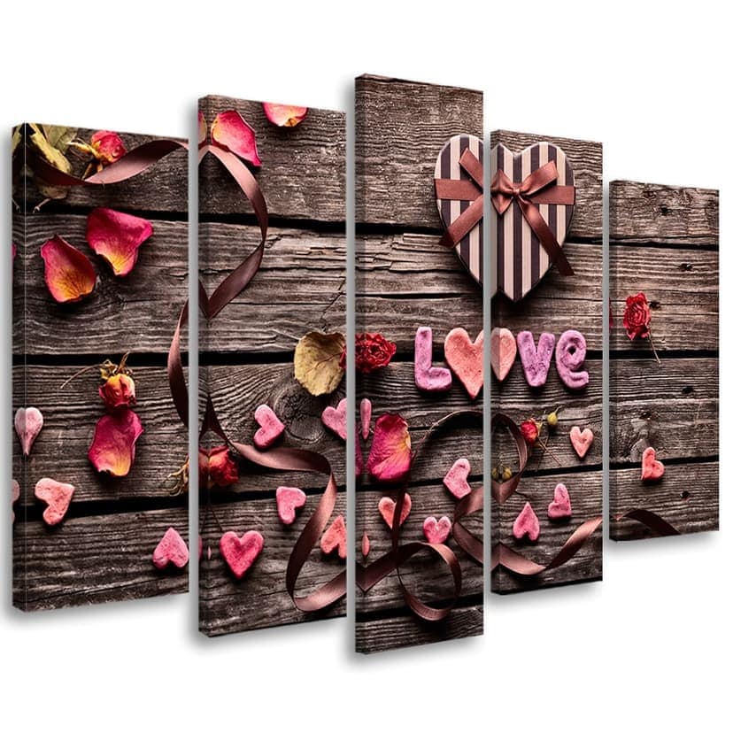 Stampa su tela 5 pezzi Cuore amore fiori vintage
