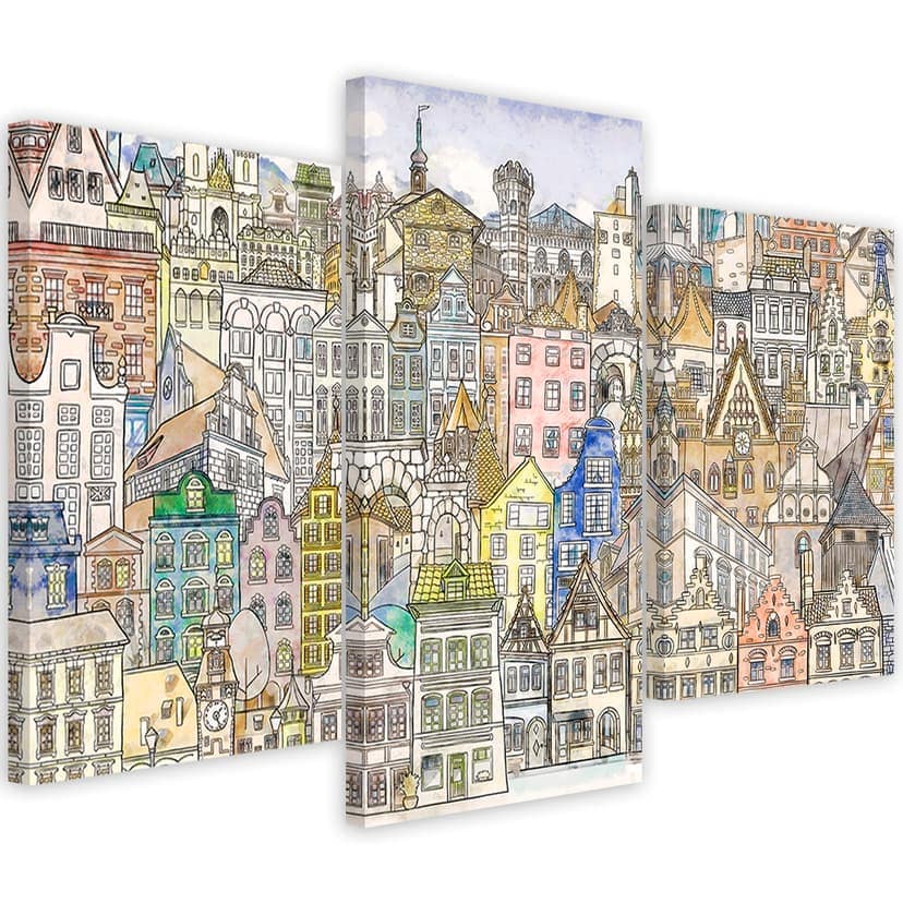 Stampa su tela 3 pezzi, Città felice