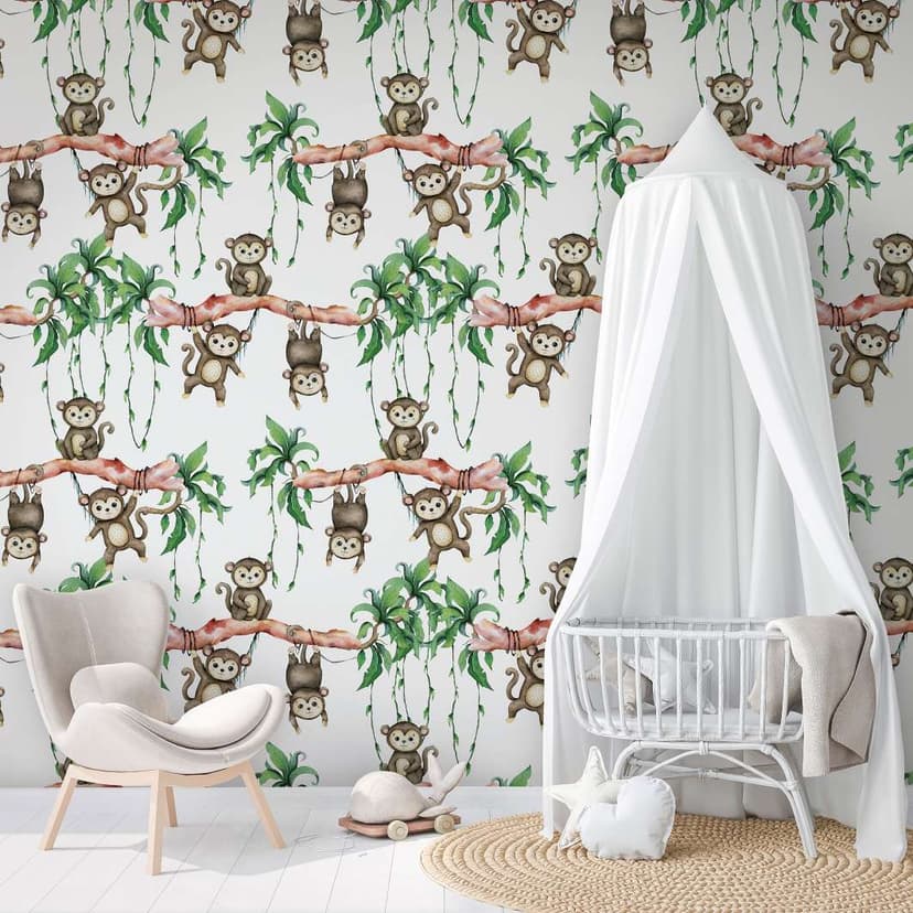 Carta da parati per bambini, tessuto non tessuto con illustrazione Kids Walls bianco, verde