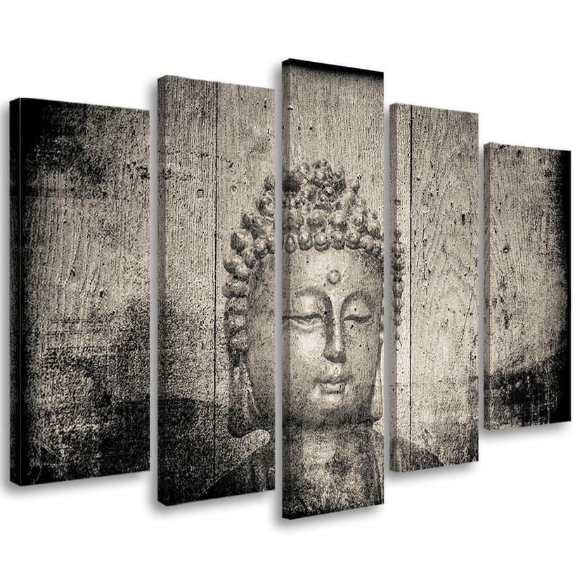 Stampa su tela 5 pezzi, Buddha Zen Feng Shui grigio