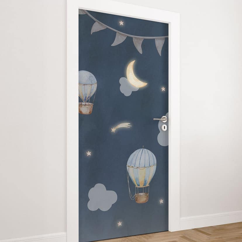 Pellicola per porta per la camera dei bambini - Mongolfiere notturne - Kvilis - Decorazione autoades