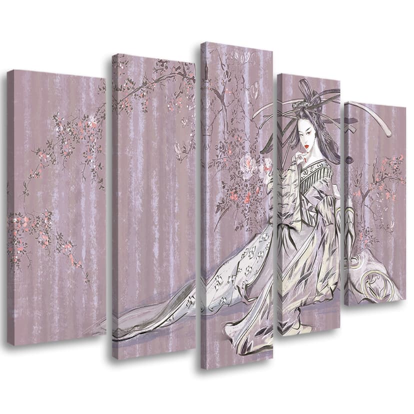 Stampa su tela 5 pezzi, Geisha giapponese tradizionale