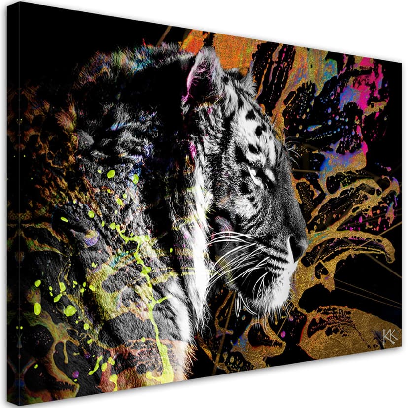 Stampe su tela, Tigre su sfondo colorato