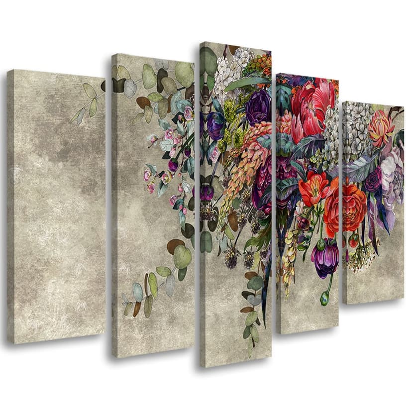 Stampa su tela 5 pezzi, mazzo di fiori