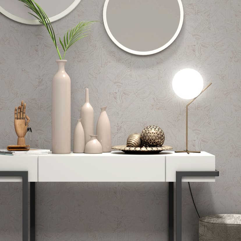 Carta da parati grafica in tessuto non tessuto senza PVC con effetto marmo ed effetto metallizzato in taupe