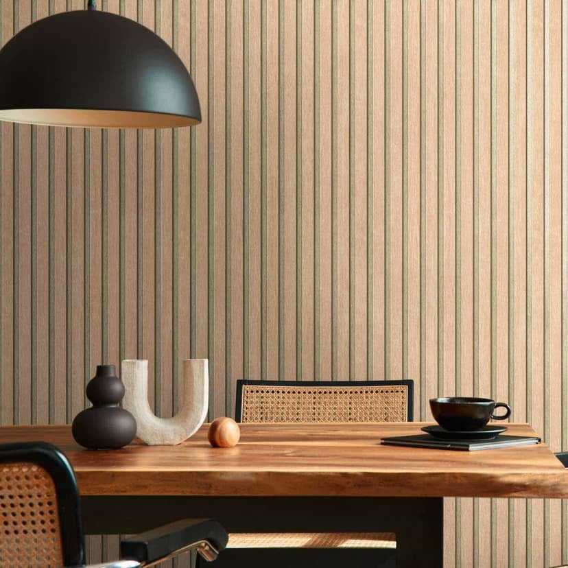 Carta da parati 3D beige con sfondo metallico oro - look scandinavo pannello di legno acustico